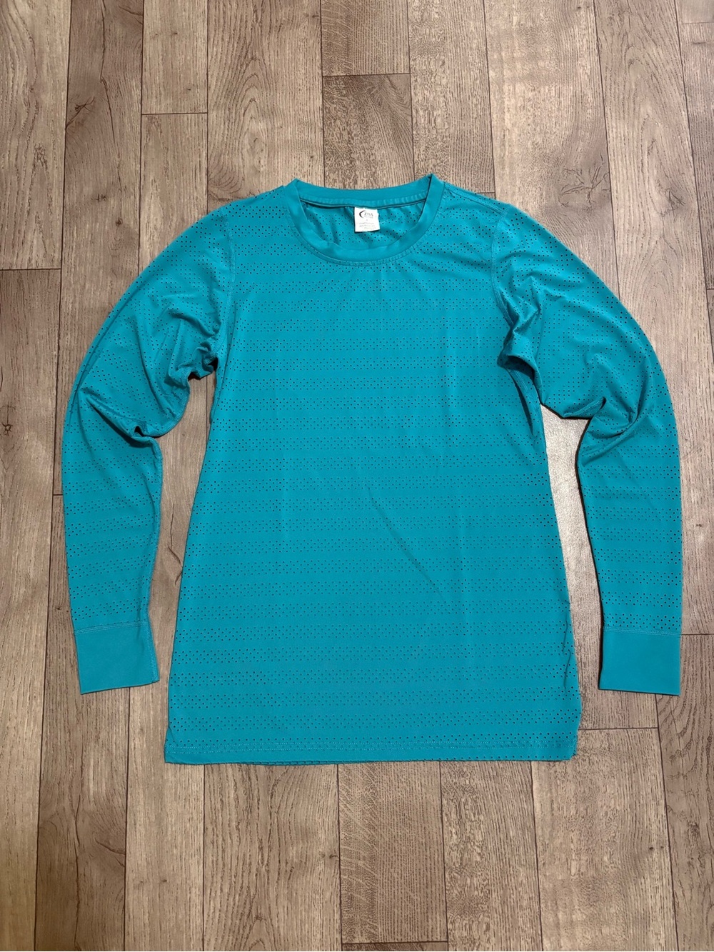 Zyia Perforated Long-Sleeve Performance Tee - Teal Blue